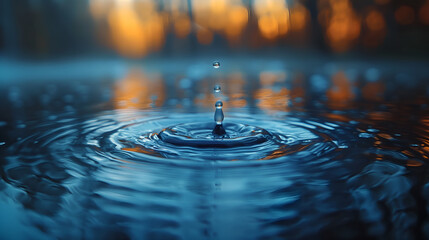 Water's Dance: A Play of Ripples from a Perfect Droplet in Pure Blue - obrazy, fototapety, plakaty