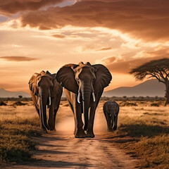 Photo elephants in amboseli national park kenya africa