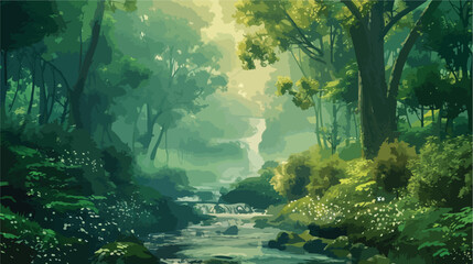 Fototapeta na wymiar fantasy green forest with beautiful river. seamless 