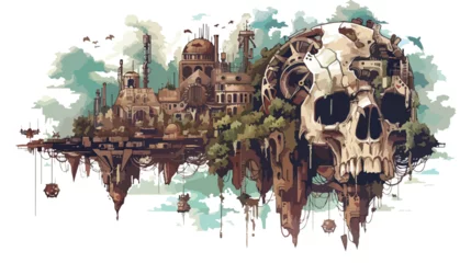Cercles muraux Crâne aquarelle fantasy landscape with a steampunk skull flat vector 