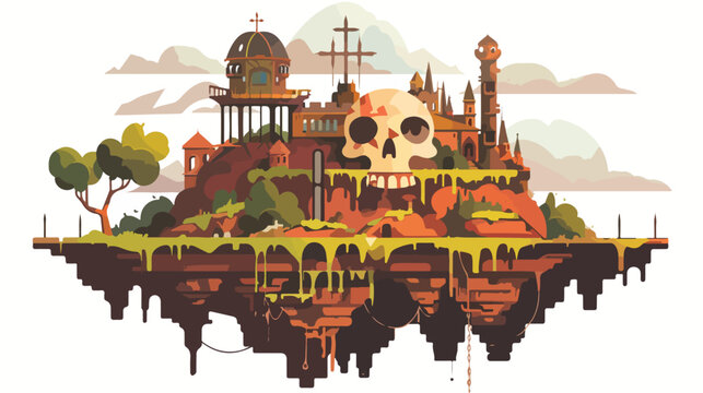 fantasy landscape with a steampunk skull flat vector isolated