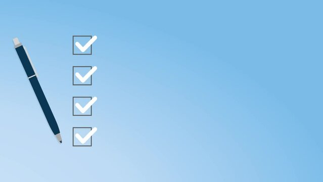Check list and to do list with checkboxes, concept of survey, online quiz, completed things or done test, feedback.