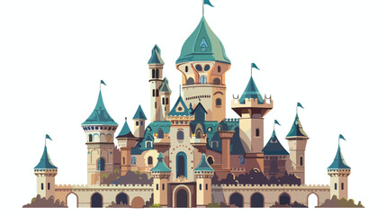 Fantasy Mythic Castle flat vector isolated on white background