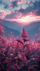 Enchanting Glow of Saag Plants Under a Vibrant Sky in a Fantasy Realm - obrazy, fototapety, plakaty