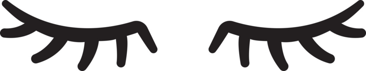 Closed eye with eyelashes cute icon for cartoon character illustration. Sleep girl or unicorn long eyelash line flat simple face part graphic makeup mascara symbol isolated on transparent background.