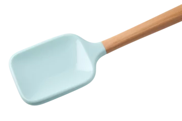 Poster A blue spatula with a wooden handle. The spatula appears sturdy and functional, suitable for various cooking tasks. Isolated on a Transparent Background PNG. © Haider