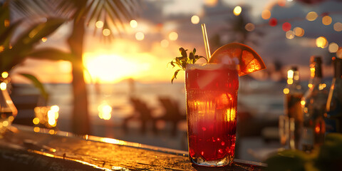 Summer cocktails on luxury tropical beach resort at sunset exotic summer drinks cocktails youth , Luxury Sunset Cocktails: Exotic Drinks on Tropical Beach Resort - obrazy, fototapety, plakaty
