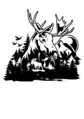 Moose Wilderness Outdoor Illustration, Camper Scene Stencil, Mountain View Cut File, Camp Life Clipart, Wild One Shirt, Western Dad Gift Idea