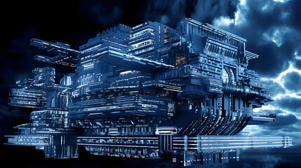 Digital technology building future city abstract graphic poster web page PPT background with generative