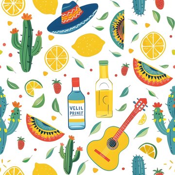 mexican fiesta party pattern, white background