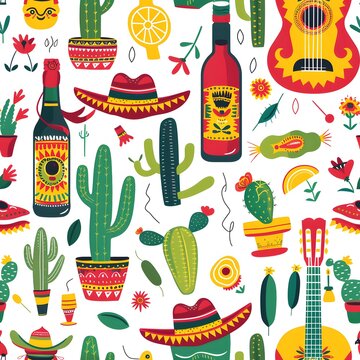 mexican fiesta party pattern, white background