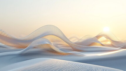 Desert Ribbon Delight: Over sandy dunes, a 3D ribbon shimmers under the sun. - obrazy, fototapety, plakaty