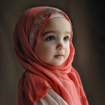 Portrait of a little girl wearing hijab.