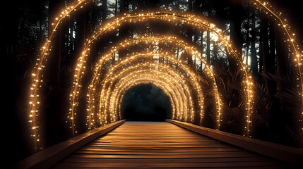Naklejka premium A tunnel with lantern lights creates a dynamic visual impact