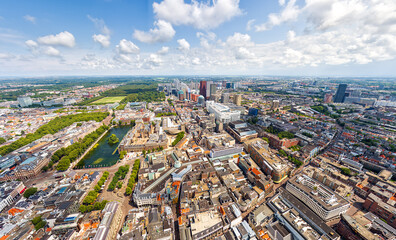 The Hague, Netherlands. The area with skyscrapers is Uilebomen. Panorama of the summer city in...