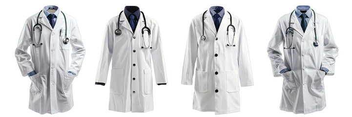Collection of PNG. Medical white coat mock up isolated on a transparent background.