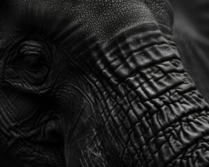 Close examination of an elephant's skin, detailing the wrinkles and texture - obrazy, fototapety, plakaty