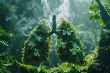 Human lungs filled with a forest and clean air