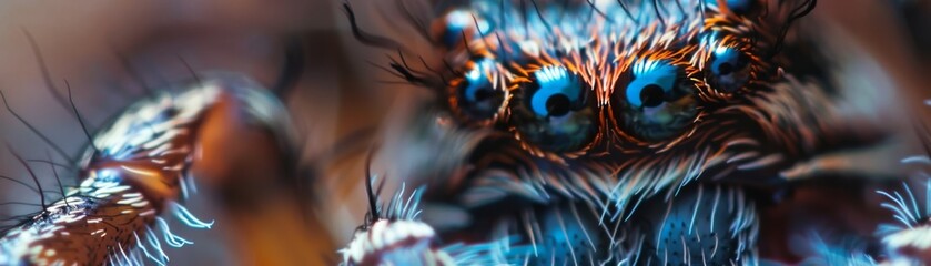 Intricate details of a spider's eye cluster, showcasing their complex arrangement