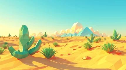 Selbstklebende Fototapeten Minimal paper desert, origami cacti and dunes landscape © Anuwat