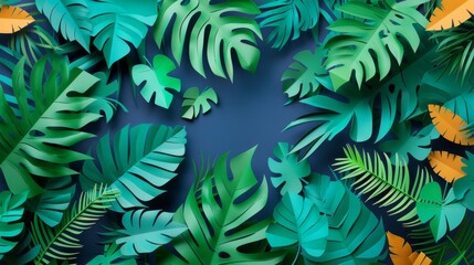 Nature scene with tropical foliage, paper cutout effect