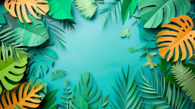 Nature background with tropical plants, paper cutout design