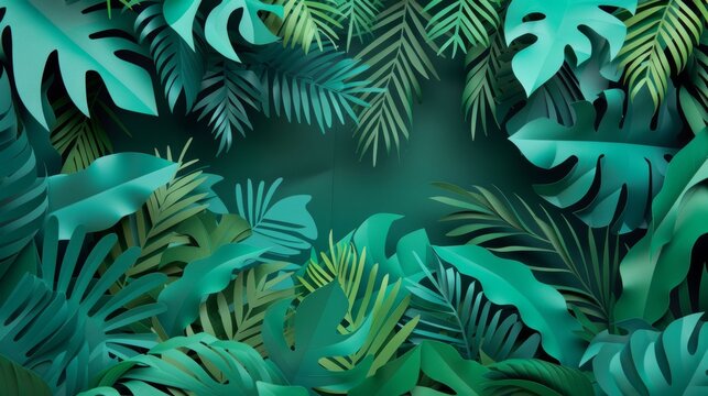 Paper cutout of dense tropical greenery, nature background