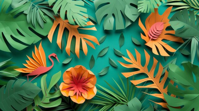 Tropical nature in paper art, cutout plant background