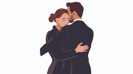 Couple in love in stylish suits hugging rare view illustration
