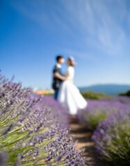 Wedding ceremony in a lavender field, blurred and easy to use image.