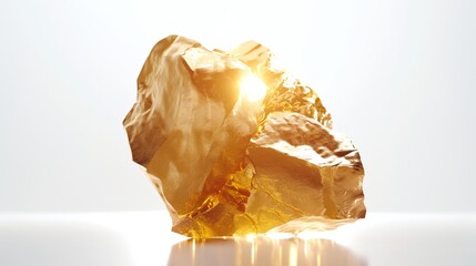 A golden textured nugget shining brightly with a white background, symbolizing wealth and luxury.