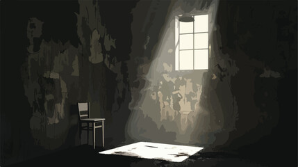 Dark gritty interrogation room with single bright lig - obrazy, fototapety, plakaty