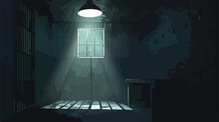 Dark gritty interrogation room with single bright lig - obrazy, fototapety, plakaty