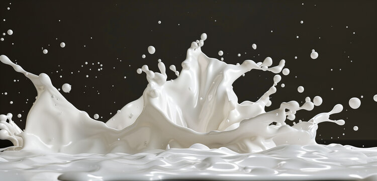 A stock shot of a 3D rendered splash of milk,An image of a splash of milk rendered in 3D.
