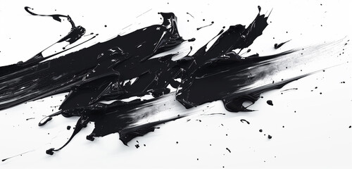 Abstract black with generative AI splashes, paints, brushstrokes, and stains on a white background in a Japanese style. - obrazy, fototapety, plakaty