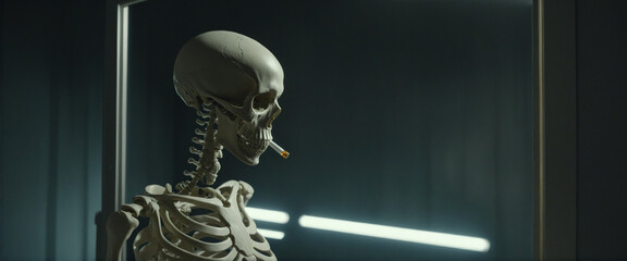 skeleton smoking a pipe on transparent background  colorful background