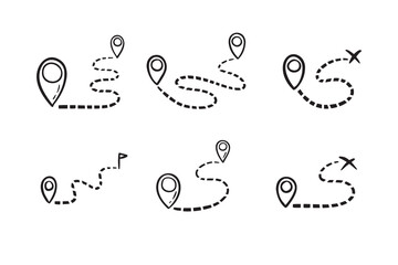 Fototapeta premium hand drawn map distance measuring icon. Doodle Map route vector pictogram isolated set.