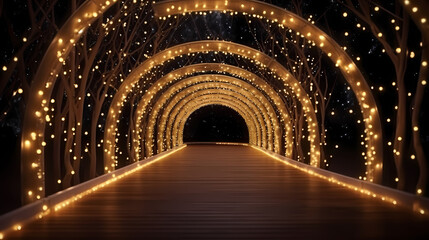 Fototapeta premium Empty street with a tunnel of string lights