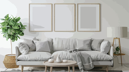 Frame mockup in Scandinavian living room interior 3d