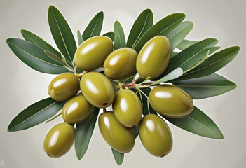 green olives with leaves on transparent background colorful background
