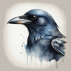 sinister raven in the style of dark gothic watercolor colorful background