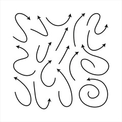 Clean arrows style doodle set hand drawn. Curve line, preliminary