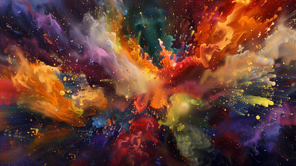 Obraz na płótnie Canvas An intricate dance of colorful powder frozen in mid-explosion, each particle a fleeting masterpiece in a canvas of ephemeral chaos.