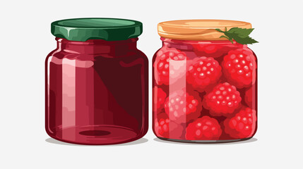 Glass jar with raspberry jam on a transparent background
