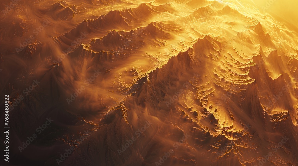 Poster abstract landscapes bathed in a golden twilight, where shadows and highlights interplay to create a 