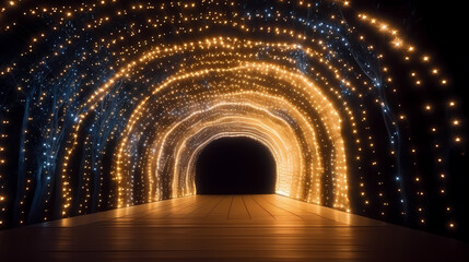 Fototapeta premium Empty street with a tunnel of string lights