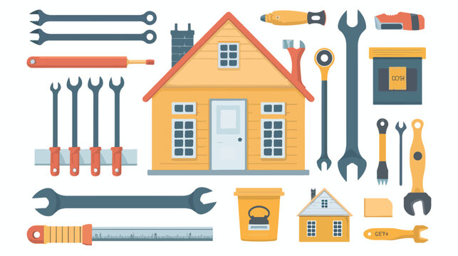 house and tools on white background. flat vector 