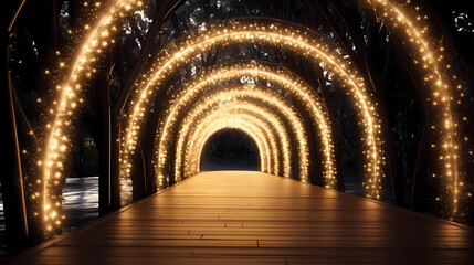 Fototapeta premium Empty street with a tunnel of string lights