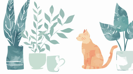 Illustration in boho style. Poster of houseplant Cat 