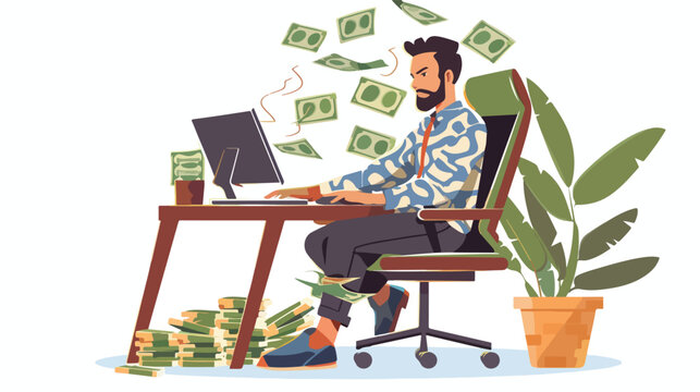 Illustration Featuring a Man Making a Lot of Money 